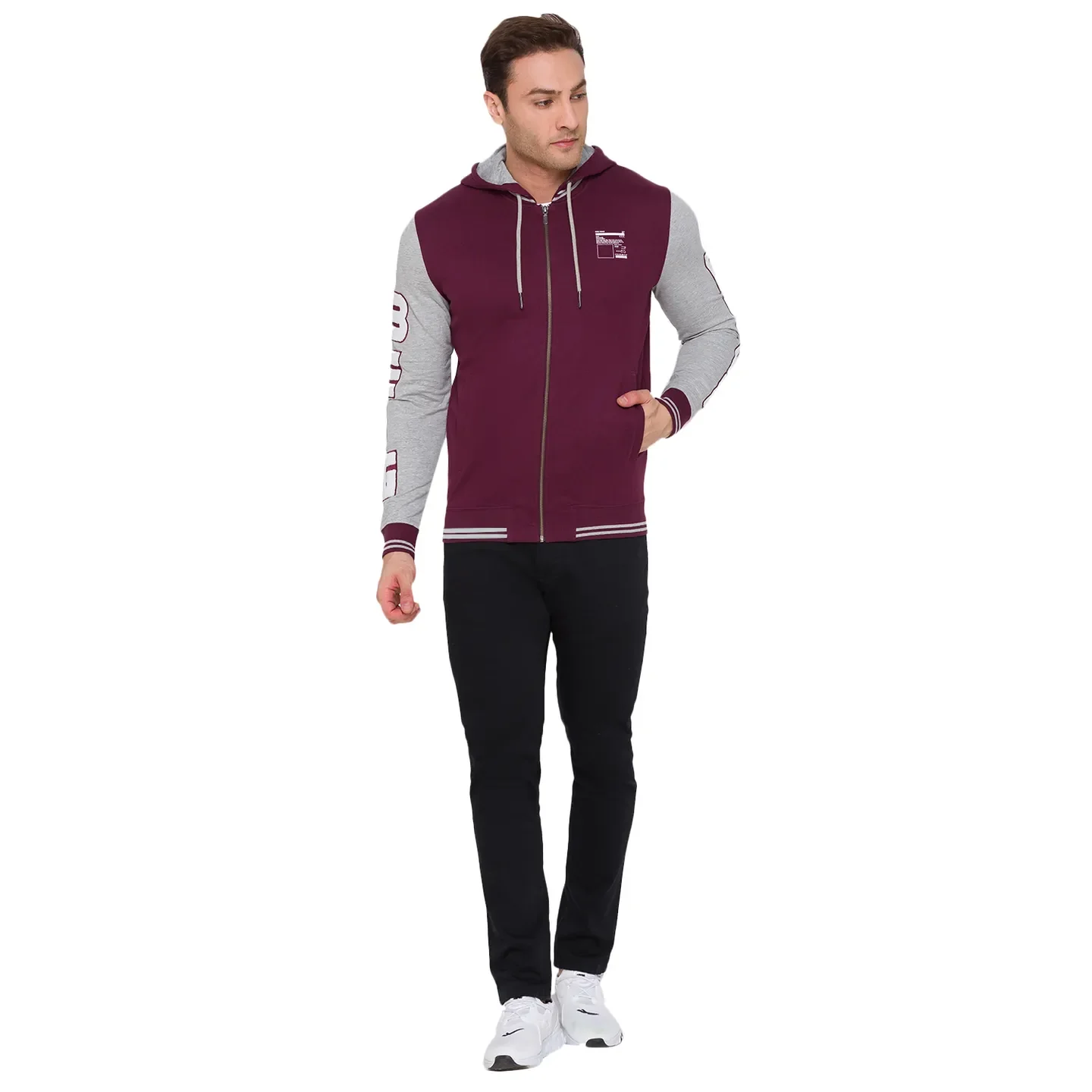 Red Regular Fit  Long Sleeves Cotton Men's Hoodie by Being Human Clothing - Image 2
