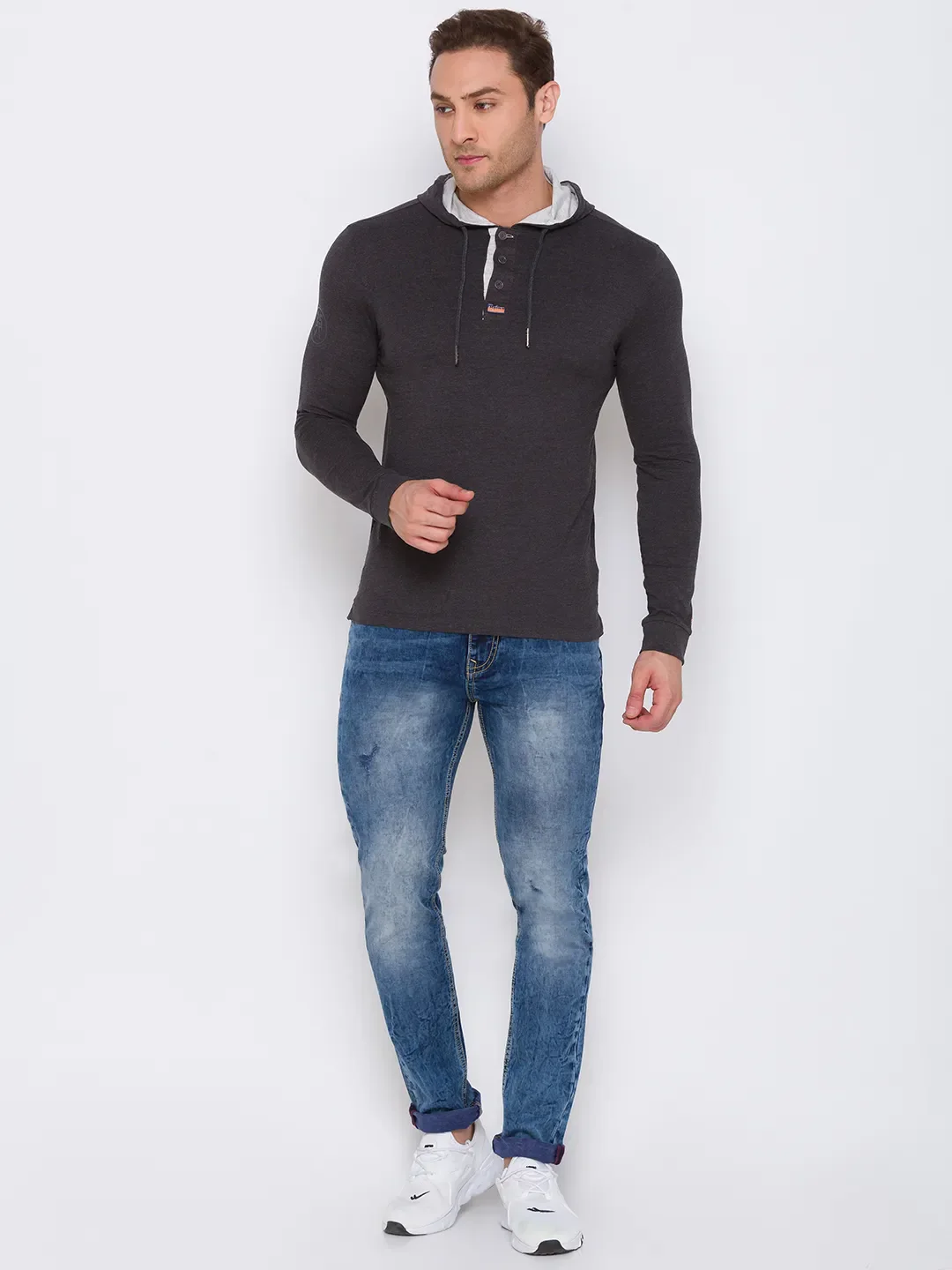 Grey Regular Fit Men's Long Sleeves T-Shirt by Being Human Clothing - Image 2