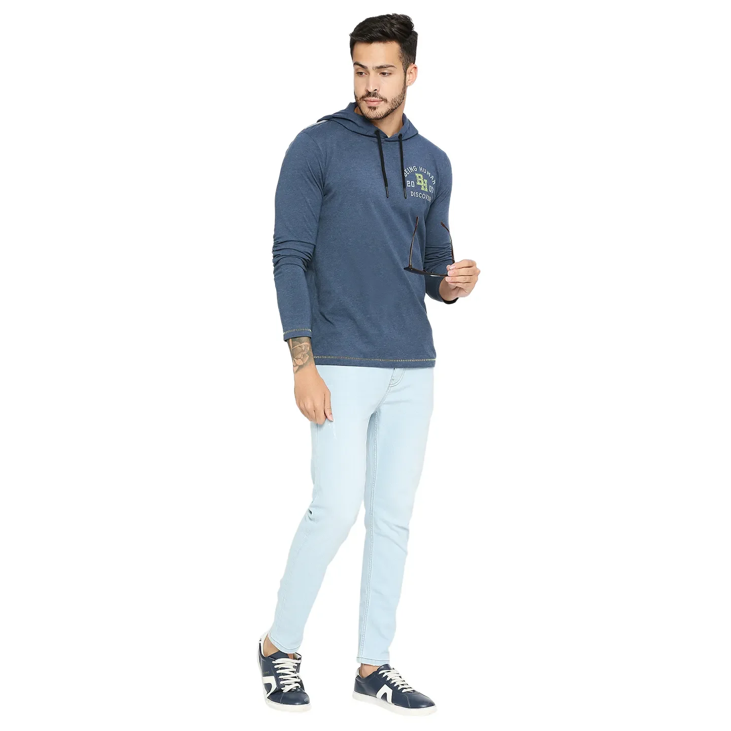 Blue Regular Fit Men's Long Sleeves T-Shirt by Being Human Clothing - Image 6