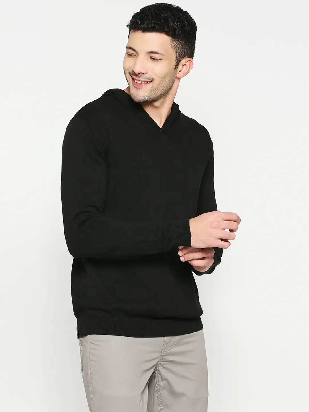 Black Regular Fit  Long Sleeves Men's Hoodie by Being Human Clothing - Image 3