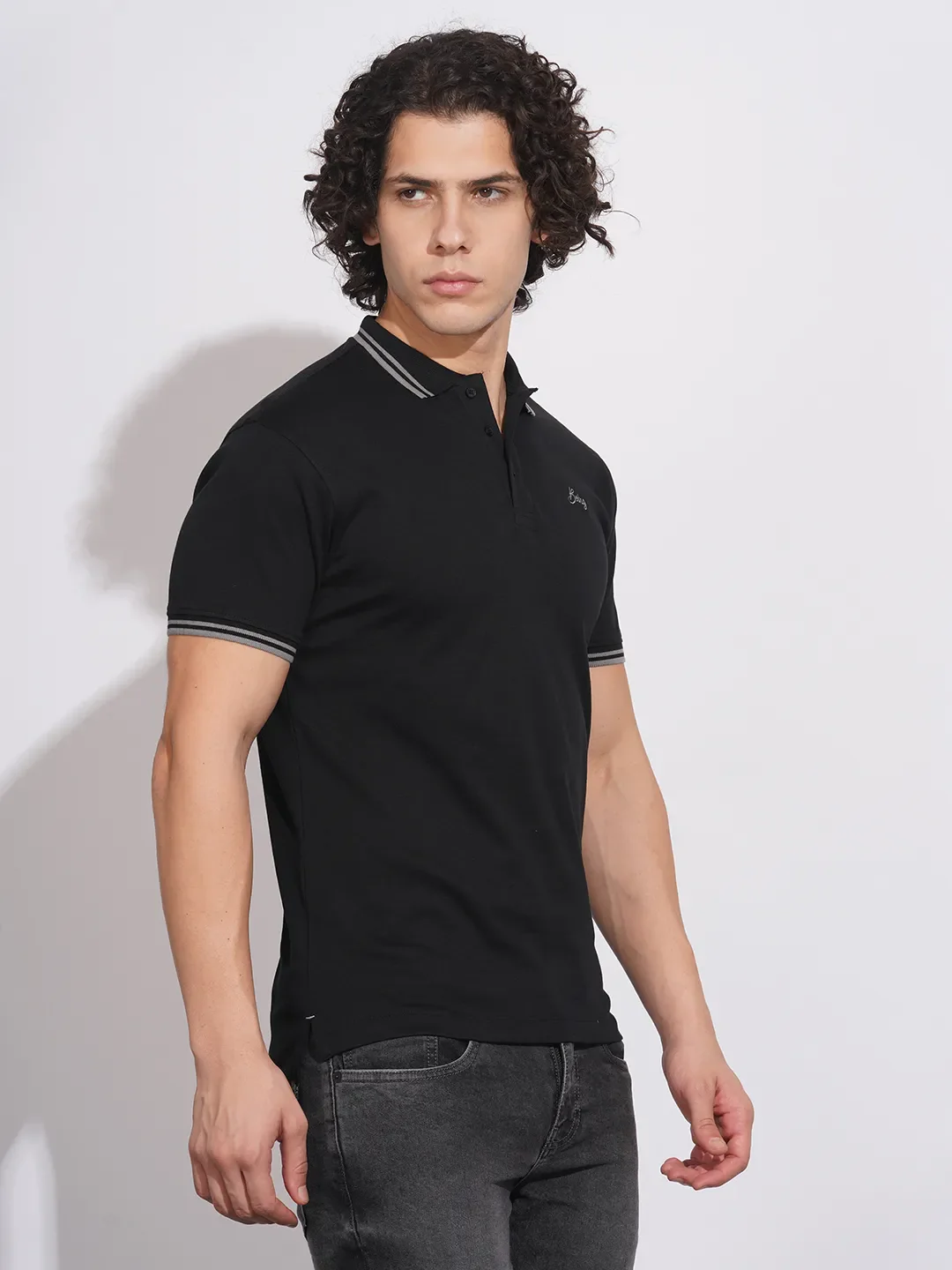 Black Regular Fit Men's Polo T-Shirt by Being Human Clothing - Image 2