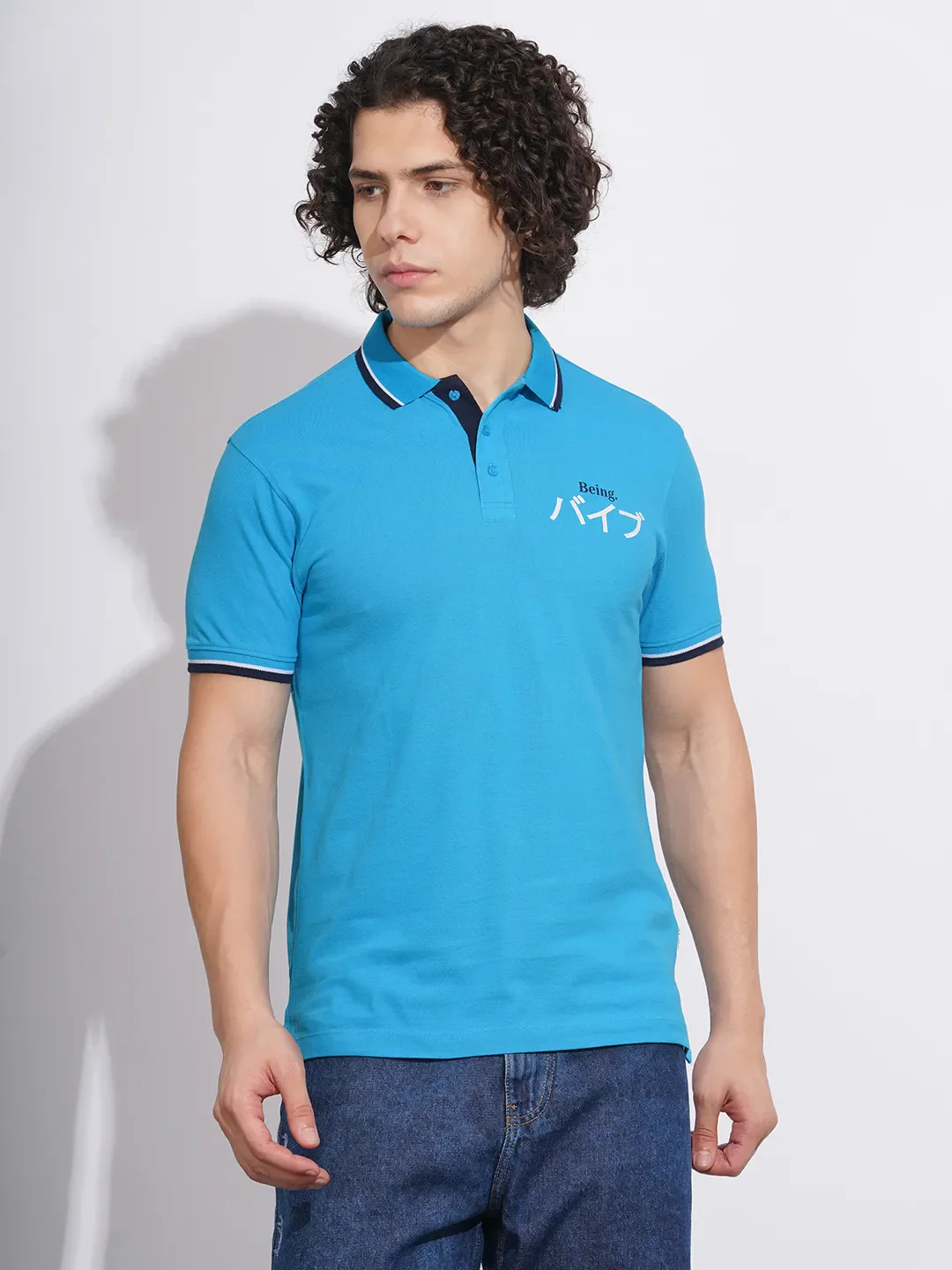 Blue Regular Fit Men's Polo T-Shirt by Being Human Clothing