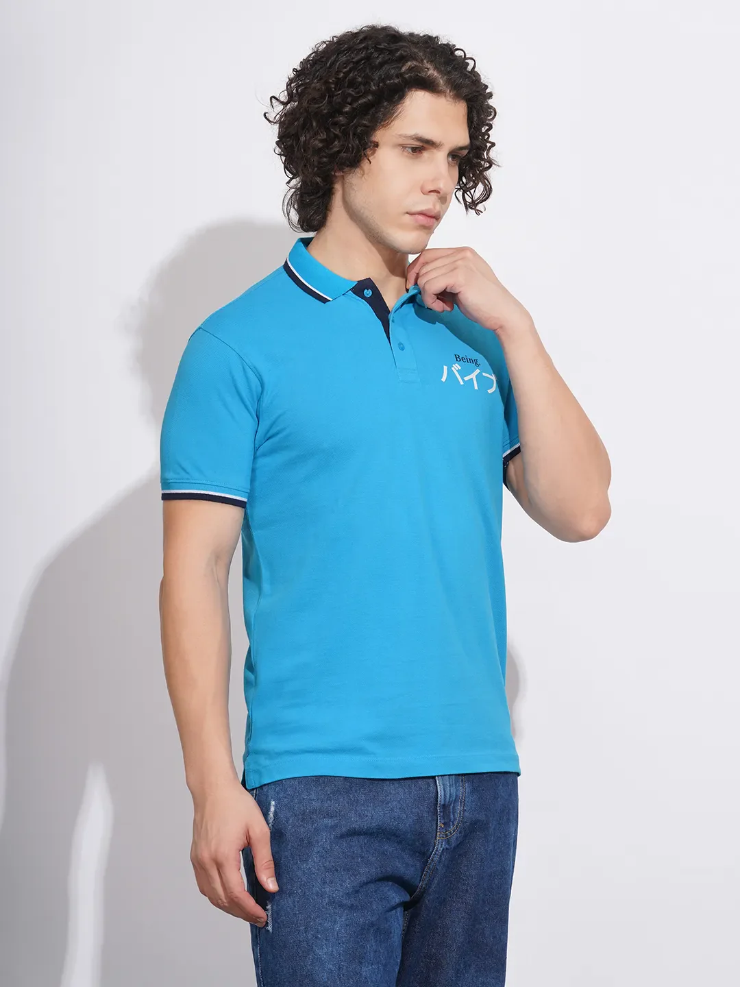 Blue Regular Fit Men's Polo T-Shirt by Being Human Clothing - Image 2