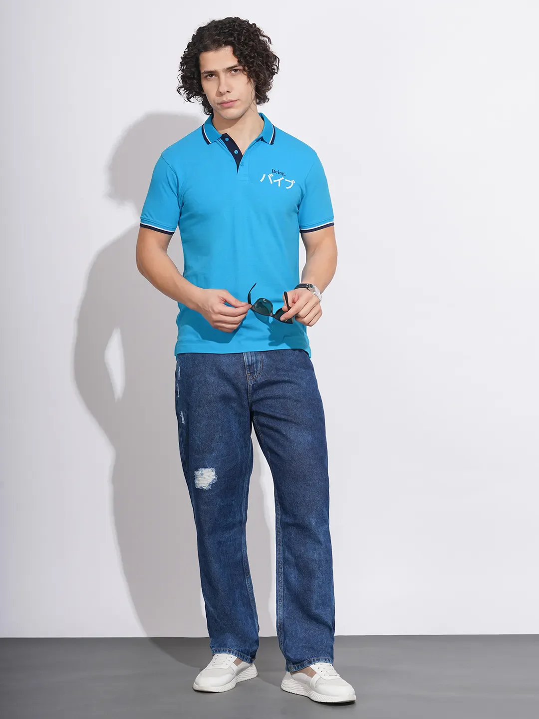 Blue Regular Fit Men's Polo T-Shirt by Being Human Clothing - Image 4