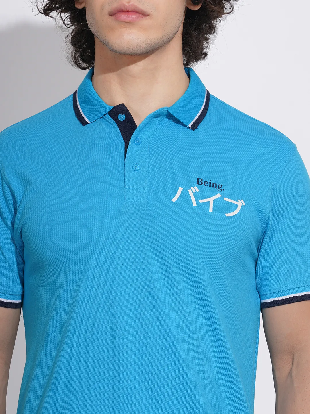Blue Regular Fit Men's Polo T-Shirt by Being Human Clothing - Image 5