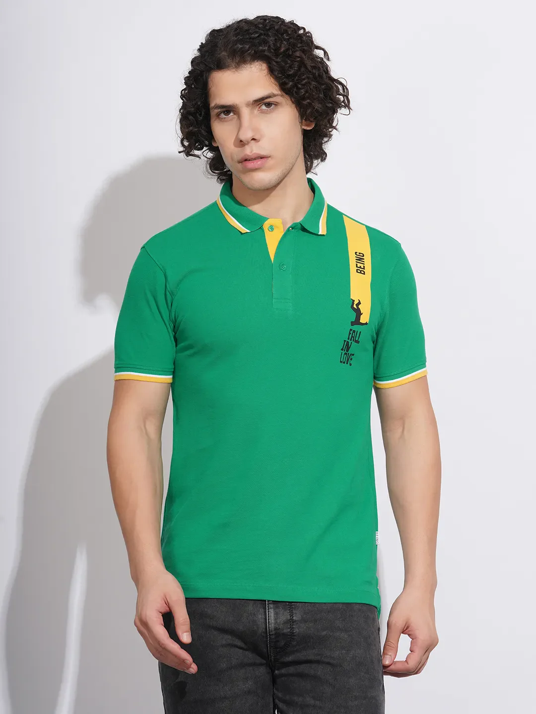 Green Regular Fit Men's Polo T-Shirt by Being Human Clothing
