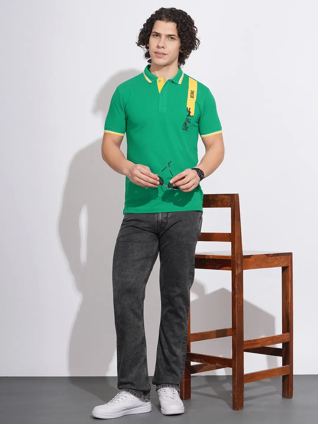 Green Regular Fit Men's Polo T-Shirt by Being Human Clothing - Image 4