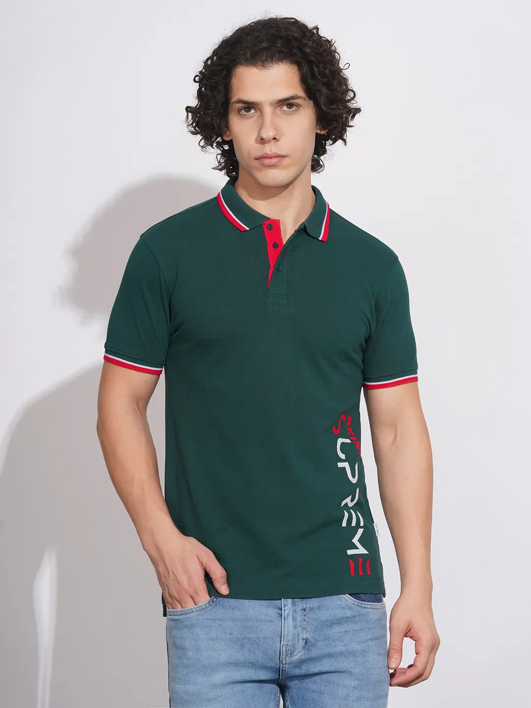 Green Regular Fit Men's Polo T-Shirt by Being Human Clothing