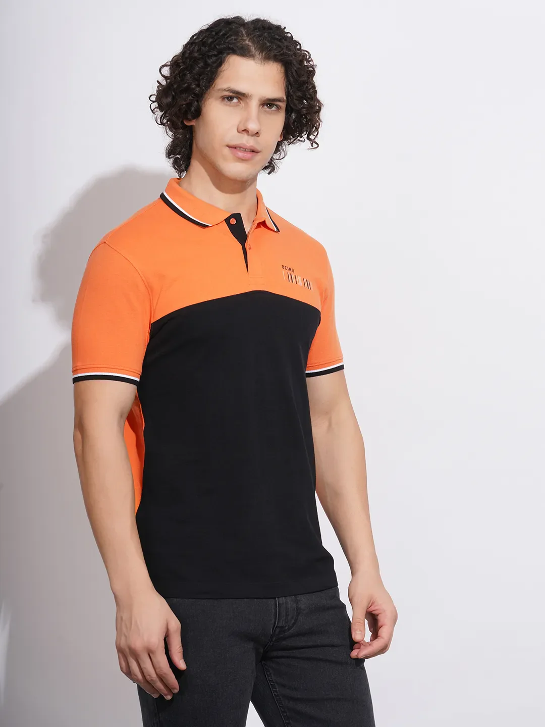Orange Regular Fit Men's Polo T-Shirt by Being Human Clothing - Image 2