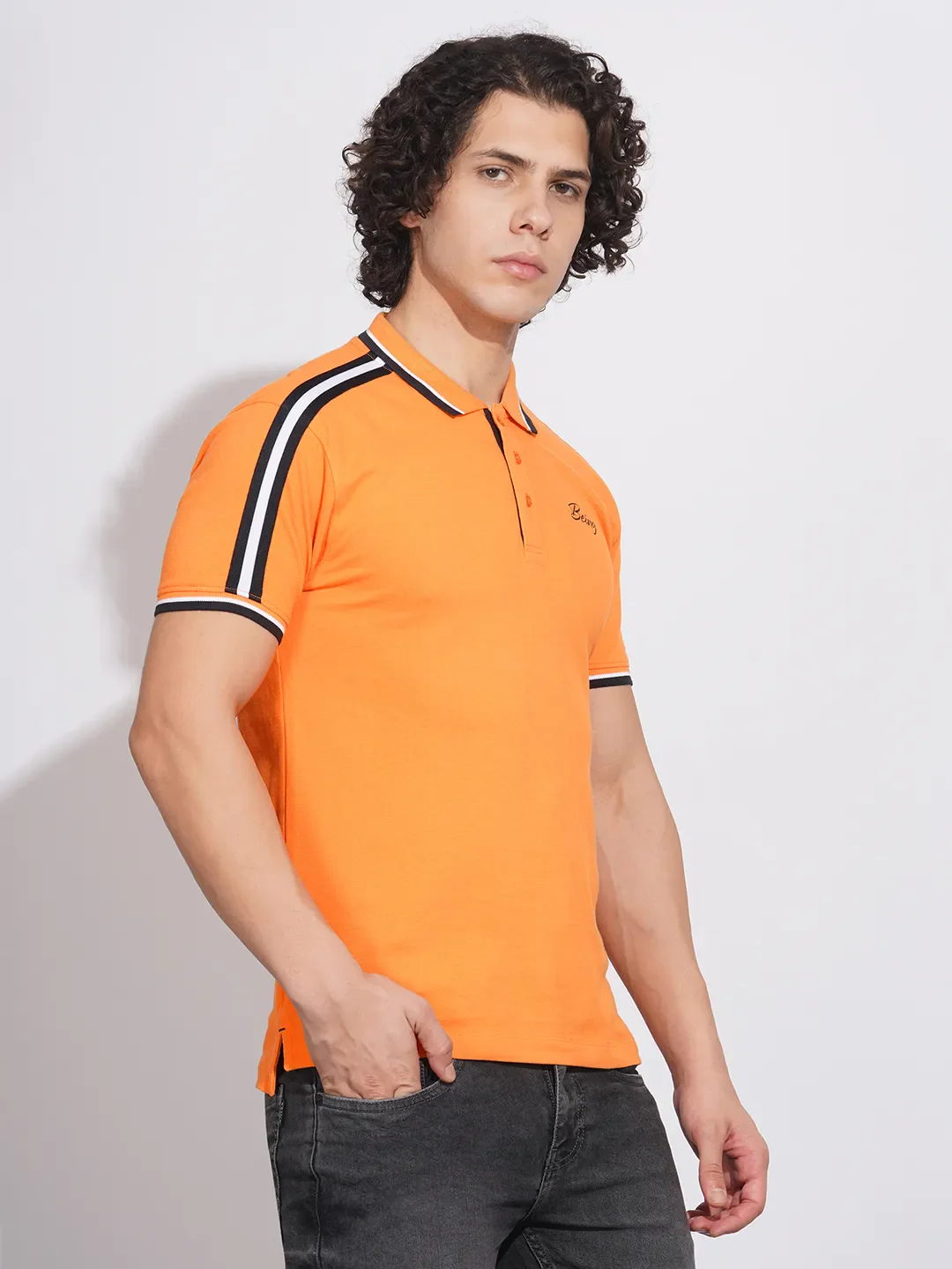Orange Regular Fit Men's Polo T-Shirt by Being Human Clothing - Image 2
