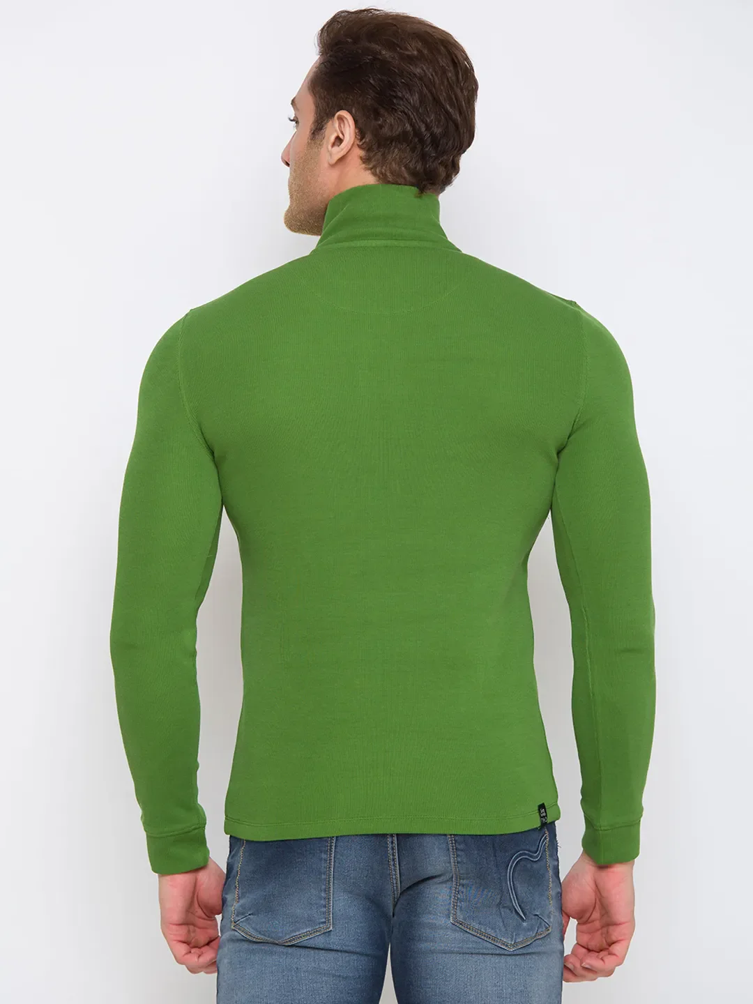 Green Regular Fit Polo Collar Long Sleeves Cotton Men's Sweatshirt by Being Human Clothing - Image 4