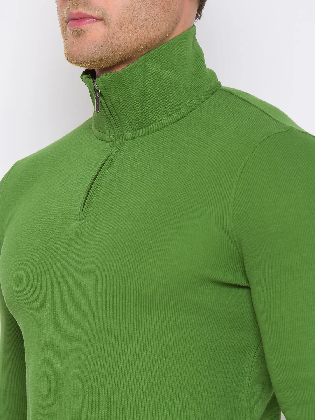 Green Regular Fit Polo Collar Long Sleeves Cotton Men's Sweatshirt by Being Human Clothing - Image 5