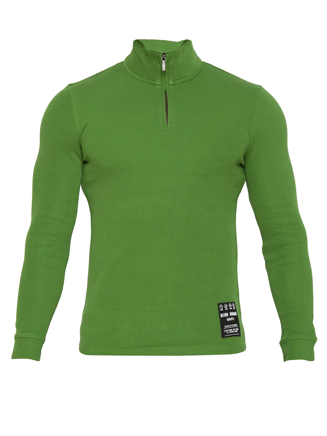 Green Regular Fit Polo Collar Long Sleeves Cotton Men's Sweatshirt by Being Human Clothing - Image 6