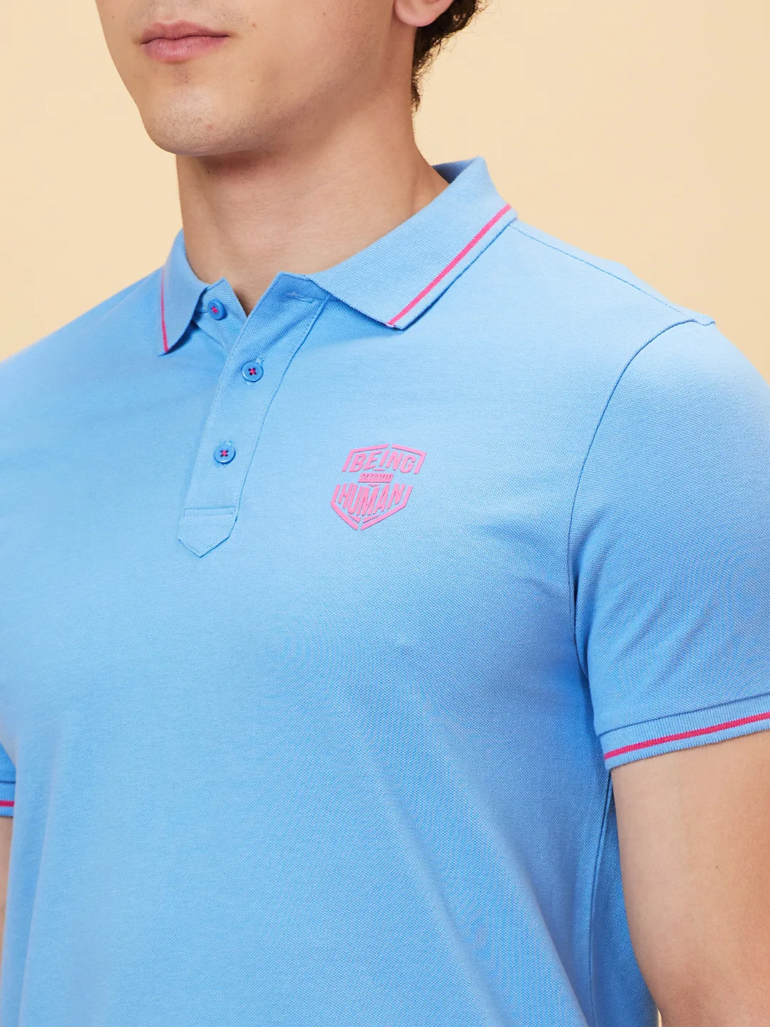 Blue Regular Fit Men's Polo T-Shirt by Being Human Clothing - Image 4