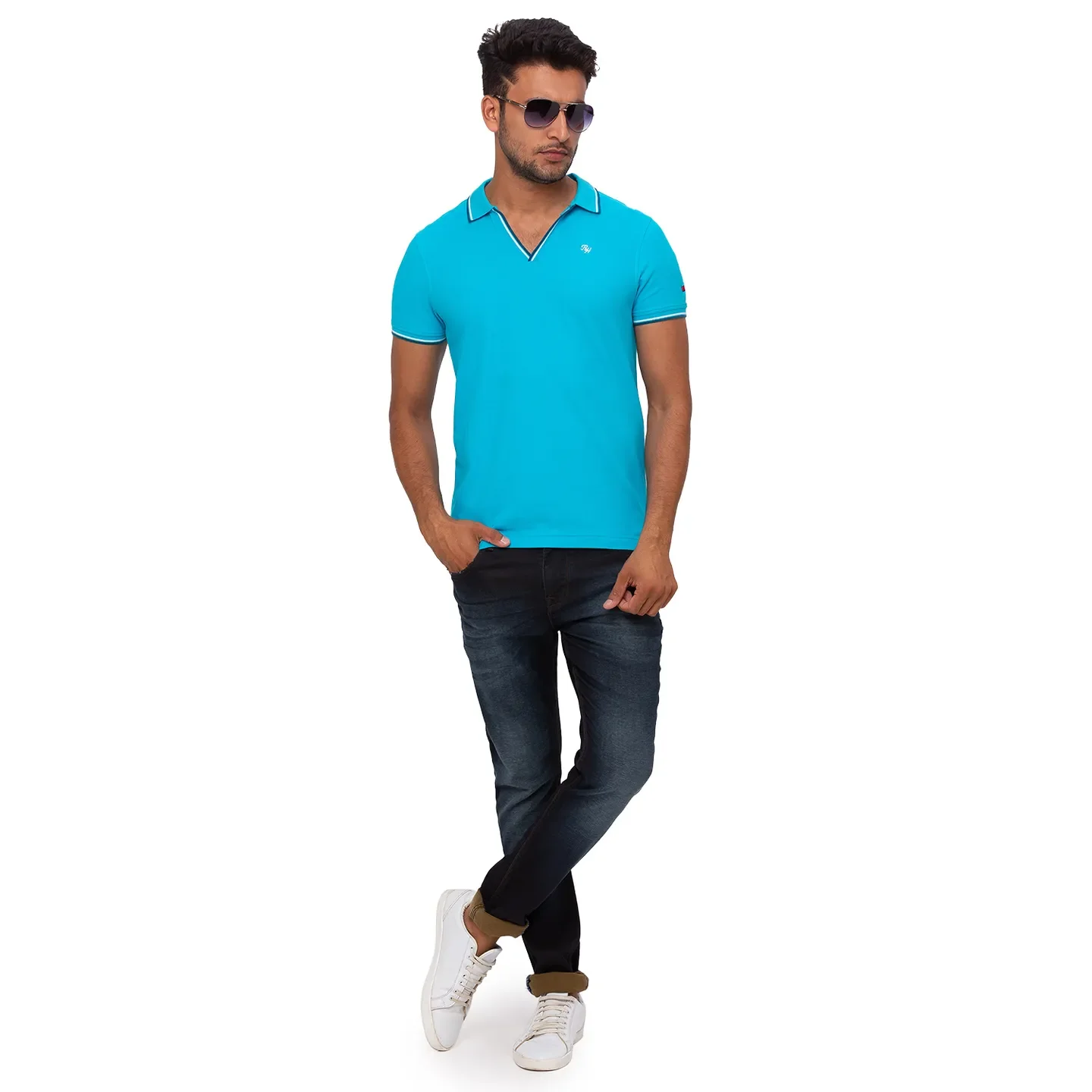 Aqua Regular Fit Men's Polo T-shirt by Being Human Clothing - Image 5