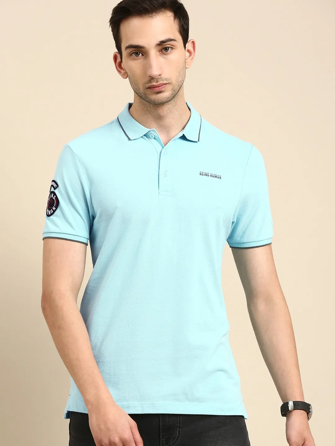 Blue Regular Fit Men's Polo T-Shirt by Being Human Clothing
