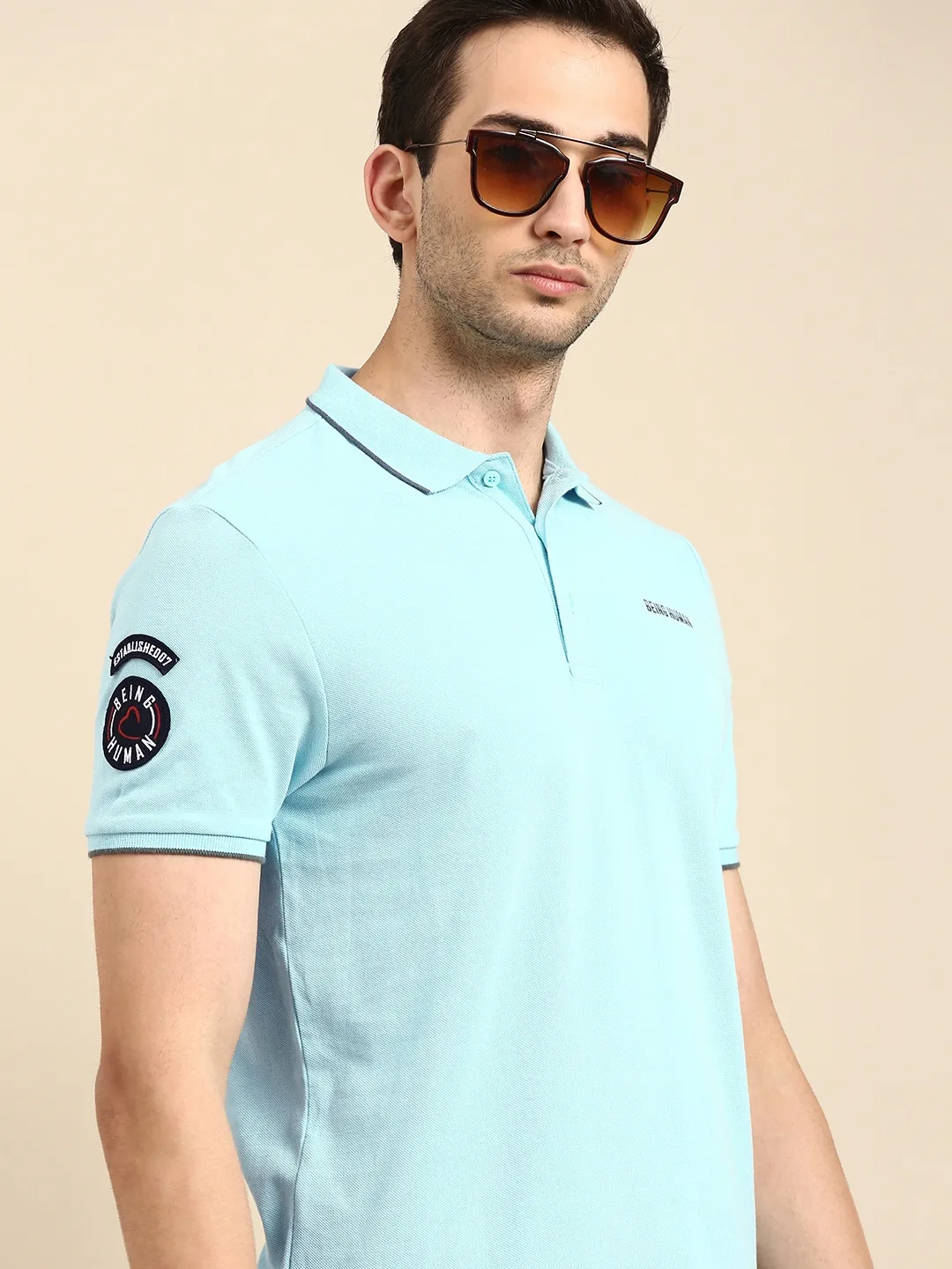 Blue Regular Fit Men's Polo T-Shirt by Being Human Clothing - Image 2