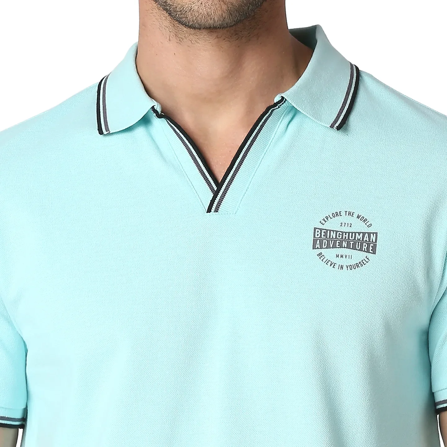 Aqua Regular Fit Men's Polo T-Shirt by Being Human Clothing - Image 4