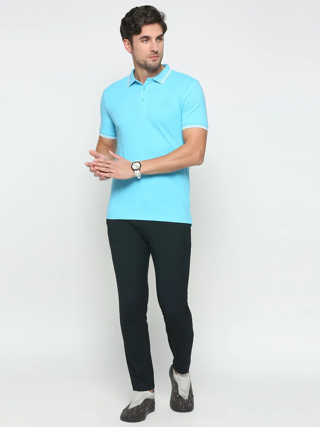 Blue Regular Fit Men's Polo T-Shirt by Being Human Clothing - Image 6