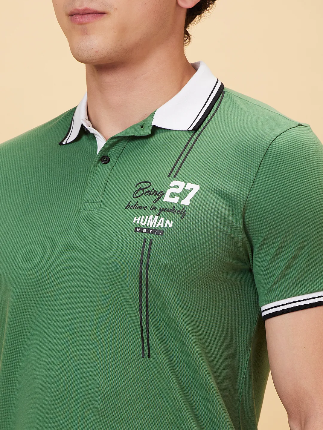 Green Regular Fit Men's Polo T-Shirt by Being Human Clothing - Image 4