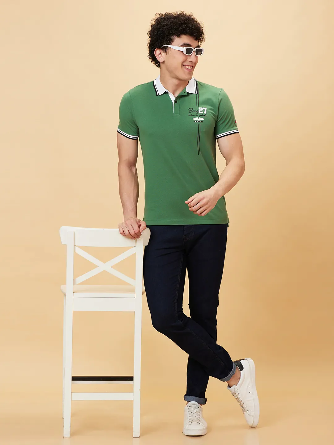 Green Regular Fit Men's Polo T-Shirt by Being Human Clothing - Image 5