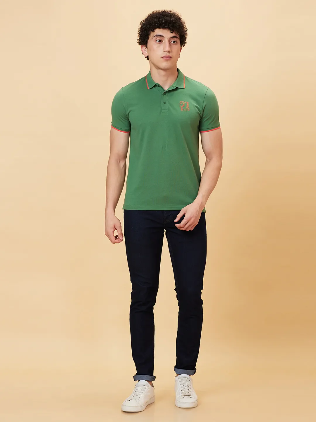 Green Regular Fit Men's Polo T-Shirt by Being Human Clothing