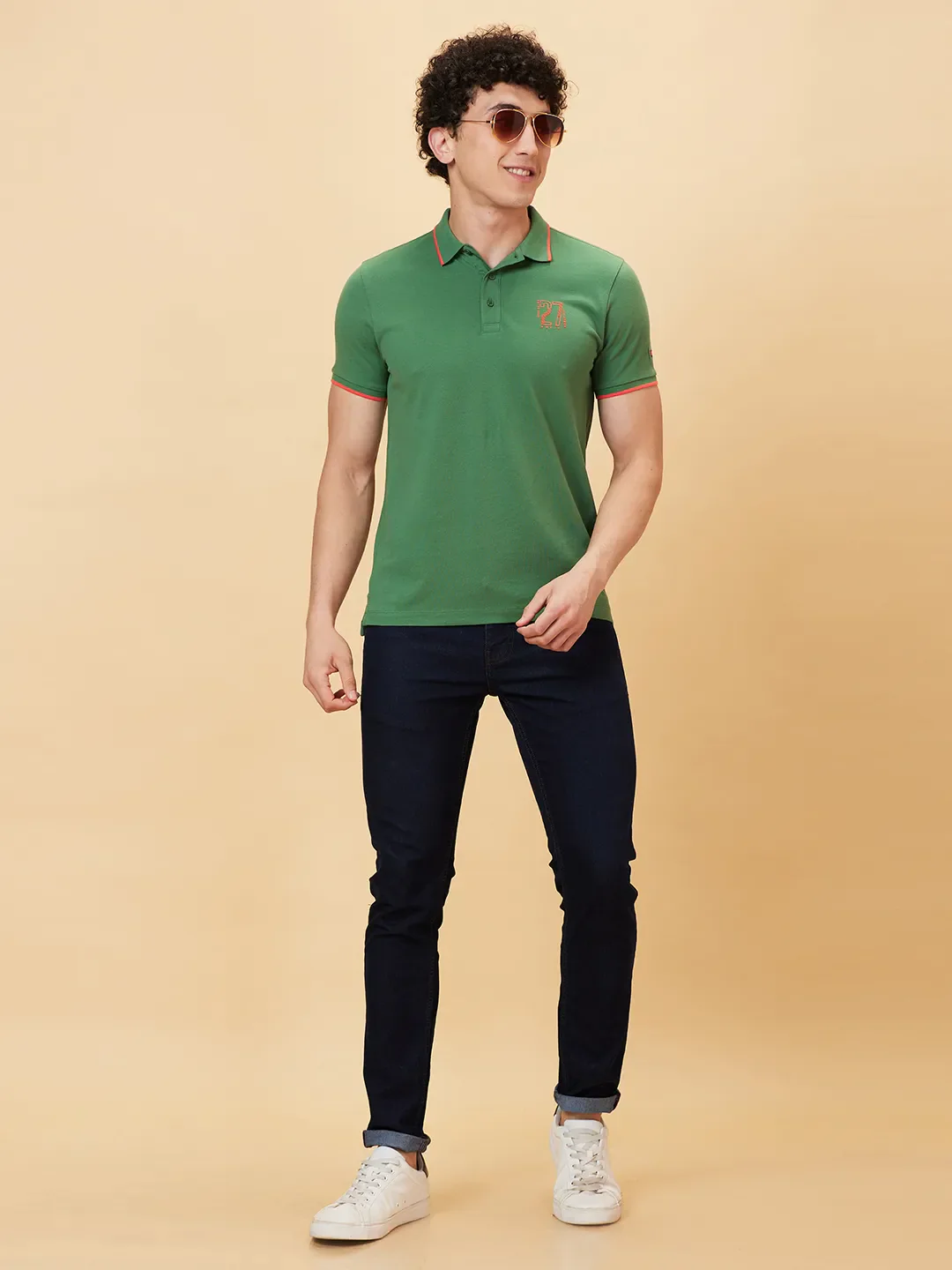 Green Regular Fit Men's Polo T-Shirt by Being Human Clothing - Image 5