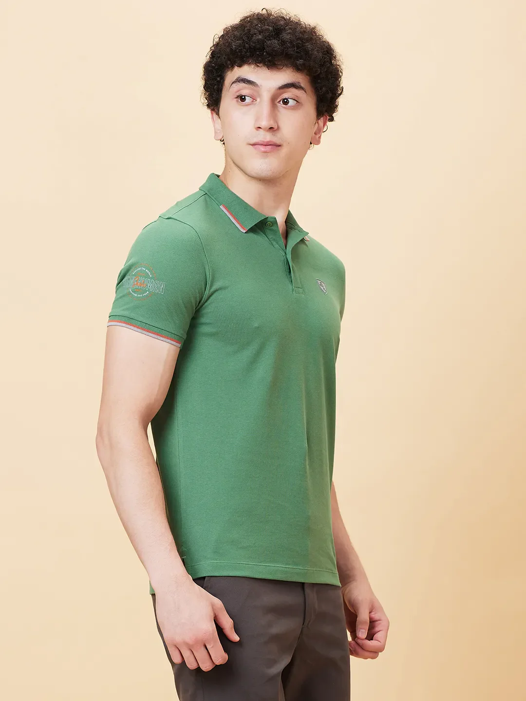 Green Regular Fit Men's Polo T-Shirt by Being Human Clothing - Image 2