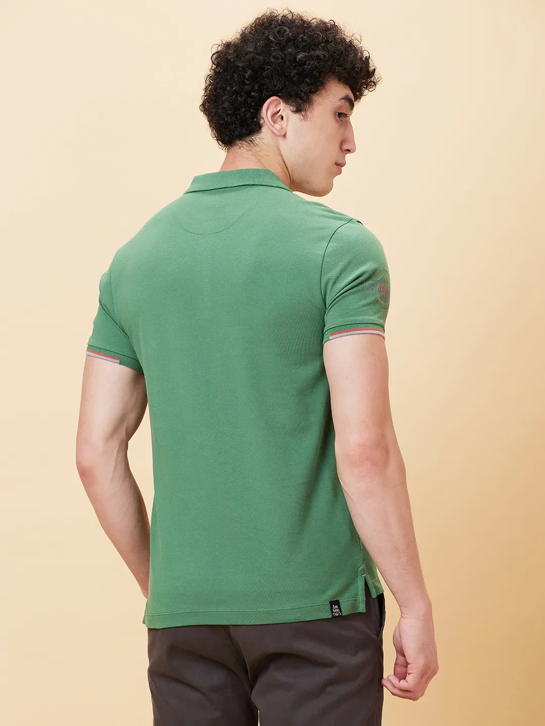 Green Regular Fit Men's Polo T-Shirt by Being Human Clothing - Image 3