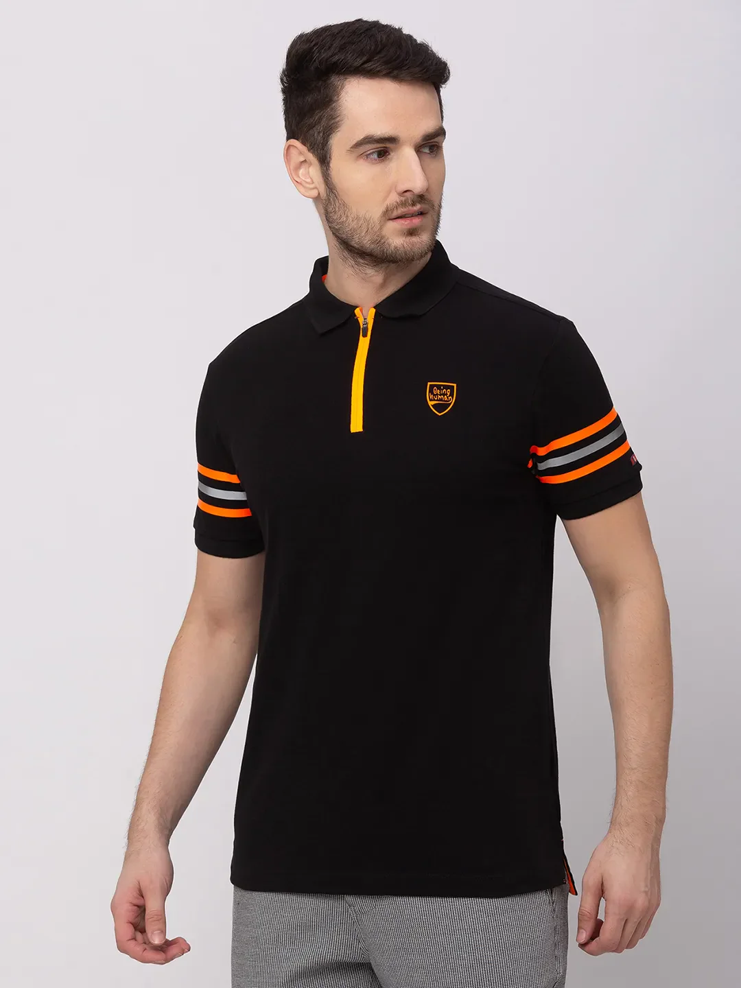 Black Regular Fit Men's Polo T-Shirt by Being Human Clothing - Image 3