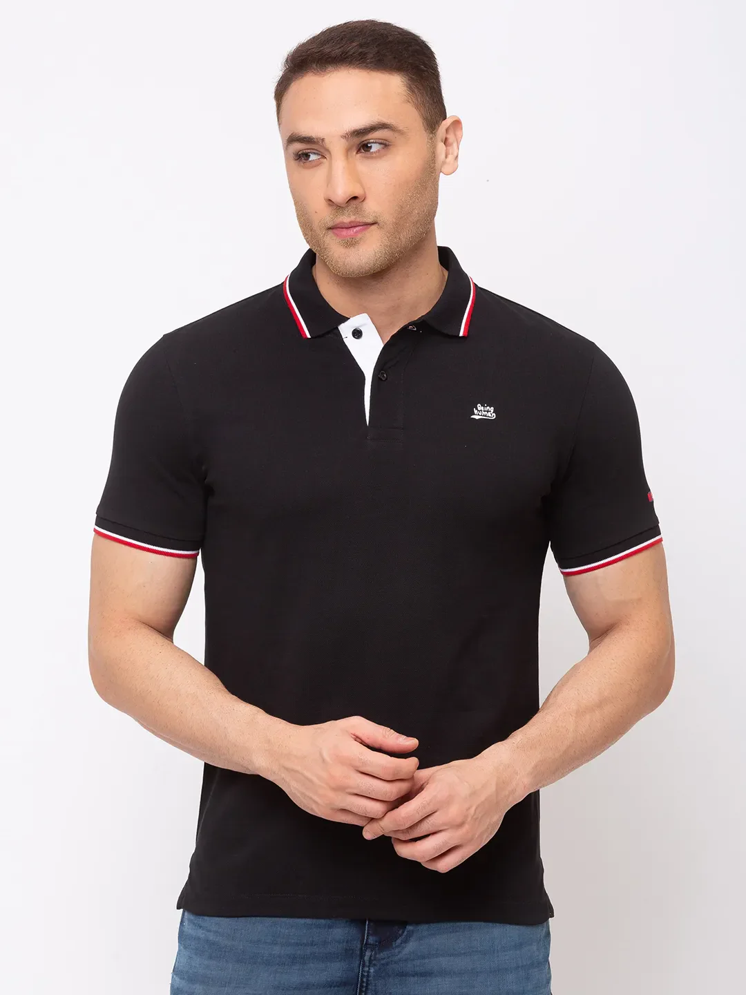 Black Regular Fit Men's Polo T-Shirt by Being Human Clothing