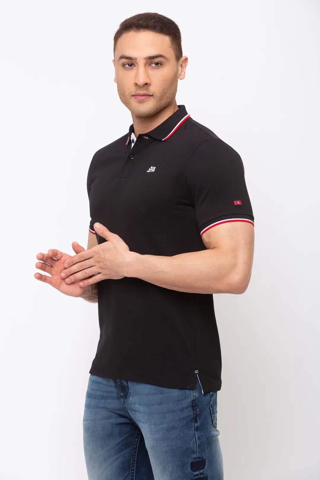 Black Regular Fit Men's Polo T-Shirt by Being Human Clothing - Image 2