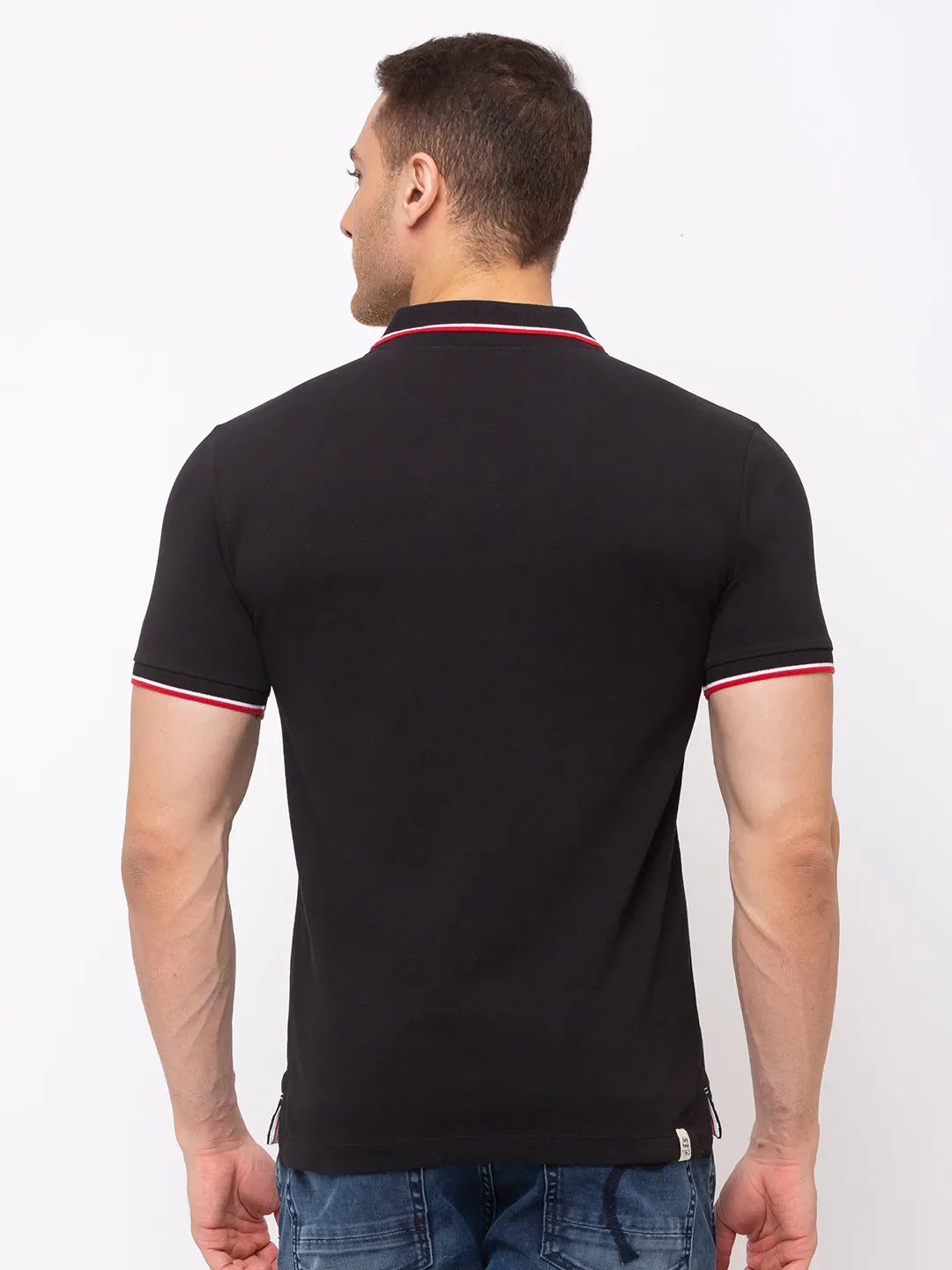 Black Regular Fit Men's Polo T-Shirt by Being Human Clothing - Image 4