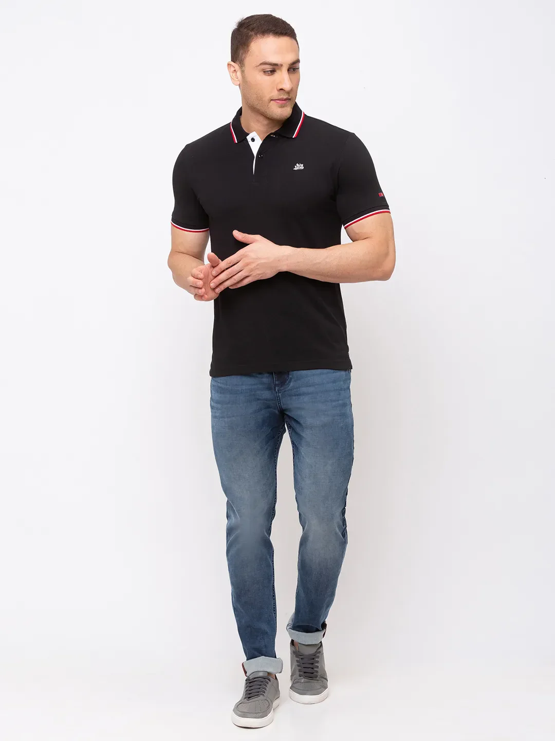 Black Regular Fit Men's Polo T-Shirt by Being Human Clothing - Image 5