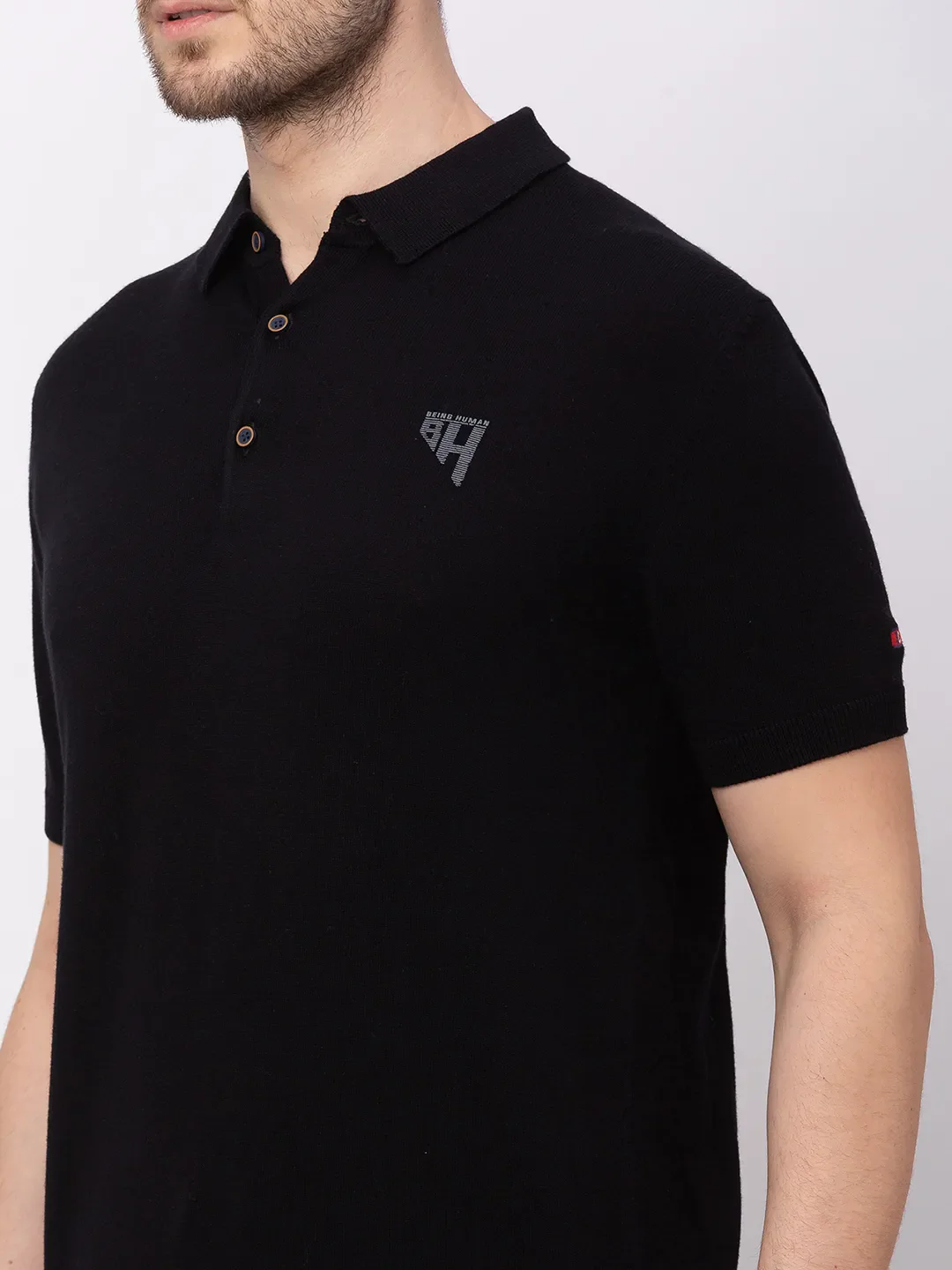Black Regular Fit Men's Polo T-Shirt by Being Human Clothing - Image 4