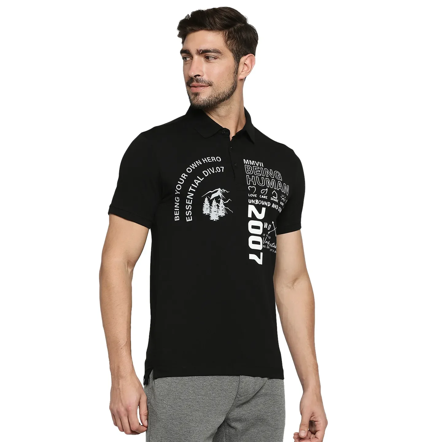 Black Regular Fit Men's Polo T-Shirt by Being Human Clothing - Image 5