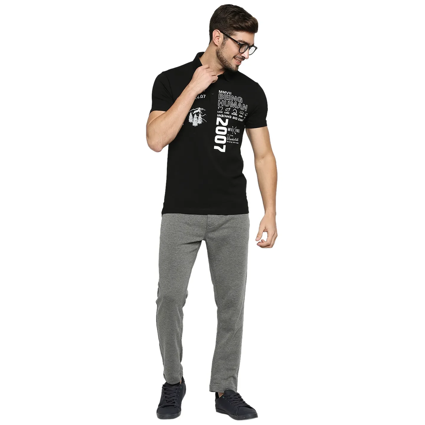 Black Regular Fit Men's Polo T-Shirt by Being Human Clothing - Image 6