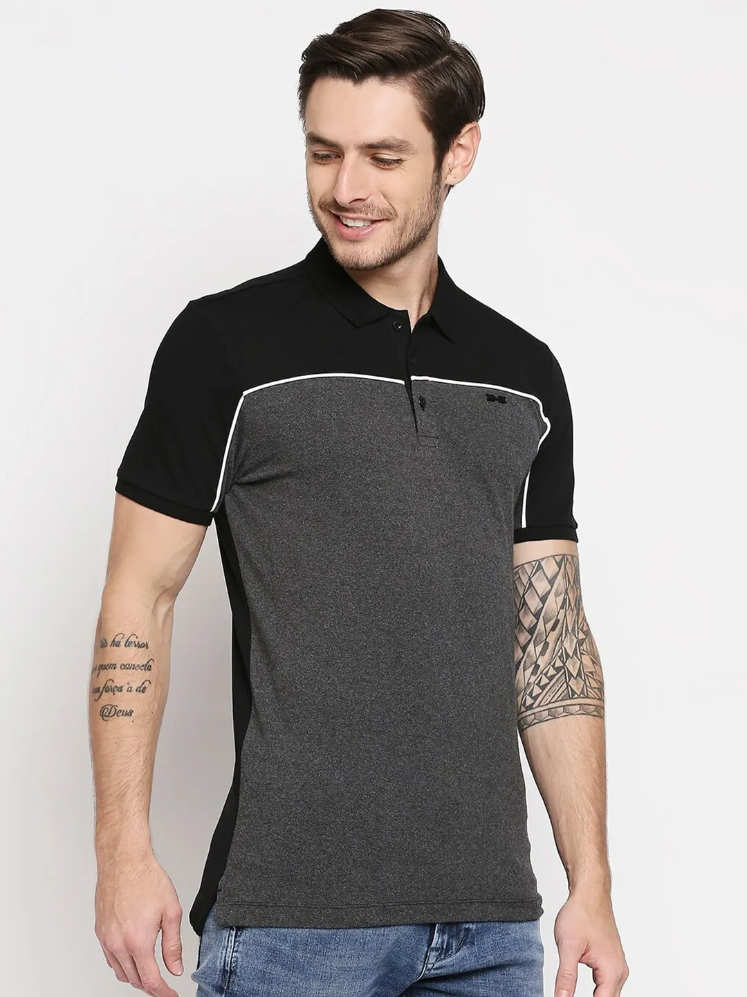 Black Regular Fit Men's Polo T-Shirt by Being Human Clothing - Image 2