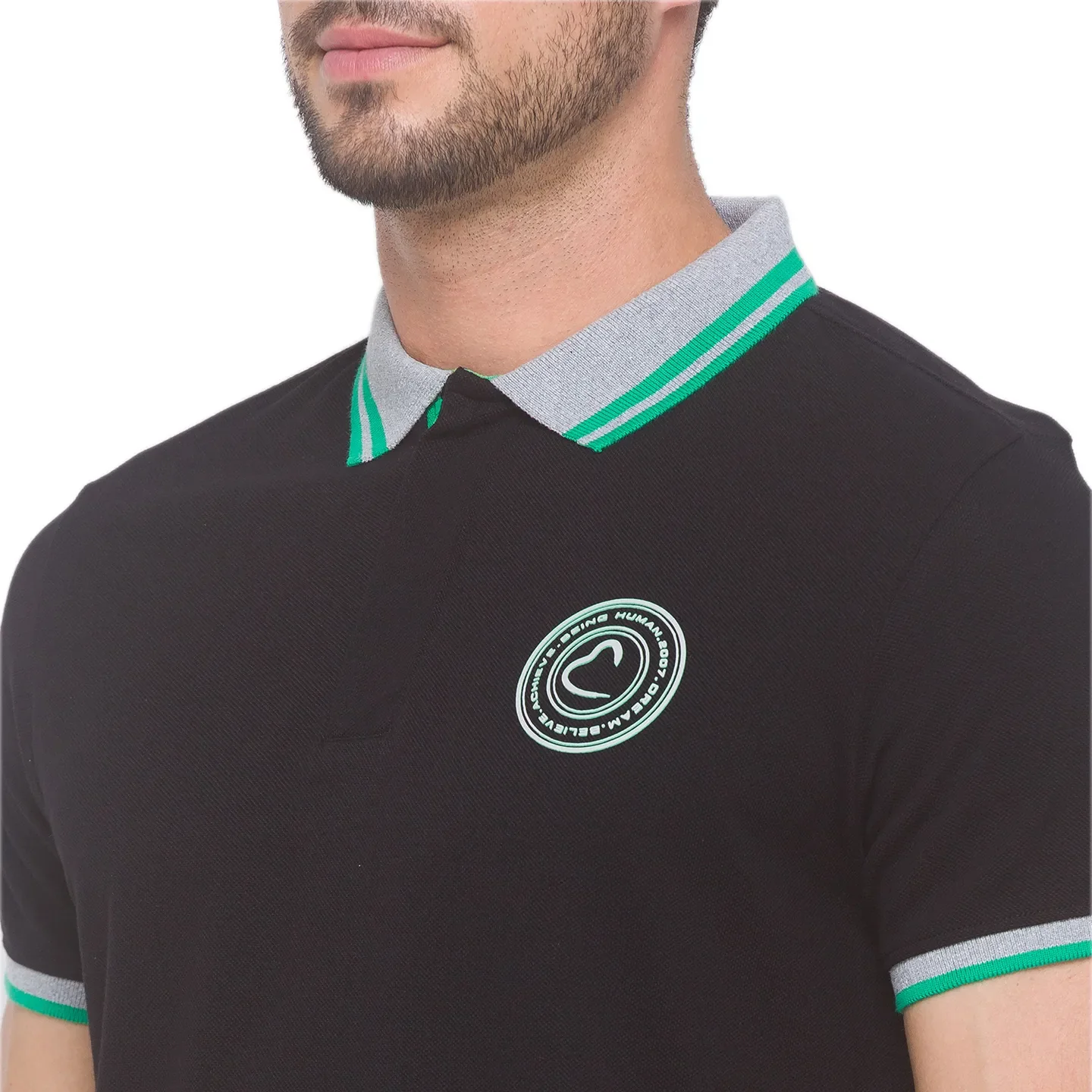 Black Regular Fit Men's Polo T-shirt by Being Human Clothing - Image 3