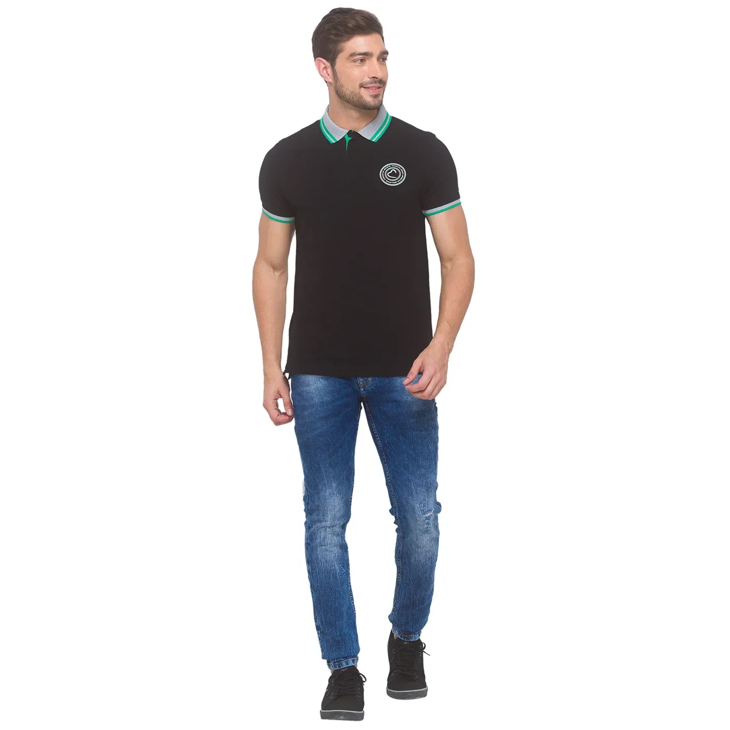 Black Regular Fit Men's Polo T-shirt by Being Human Clothing - Image 5