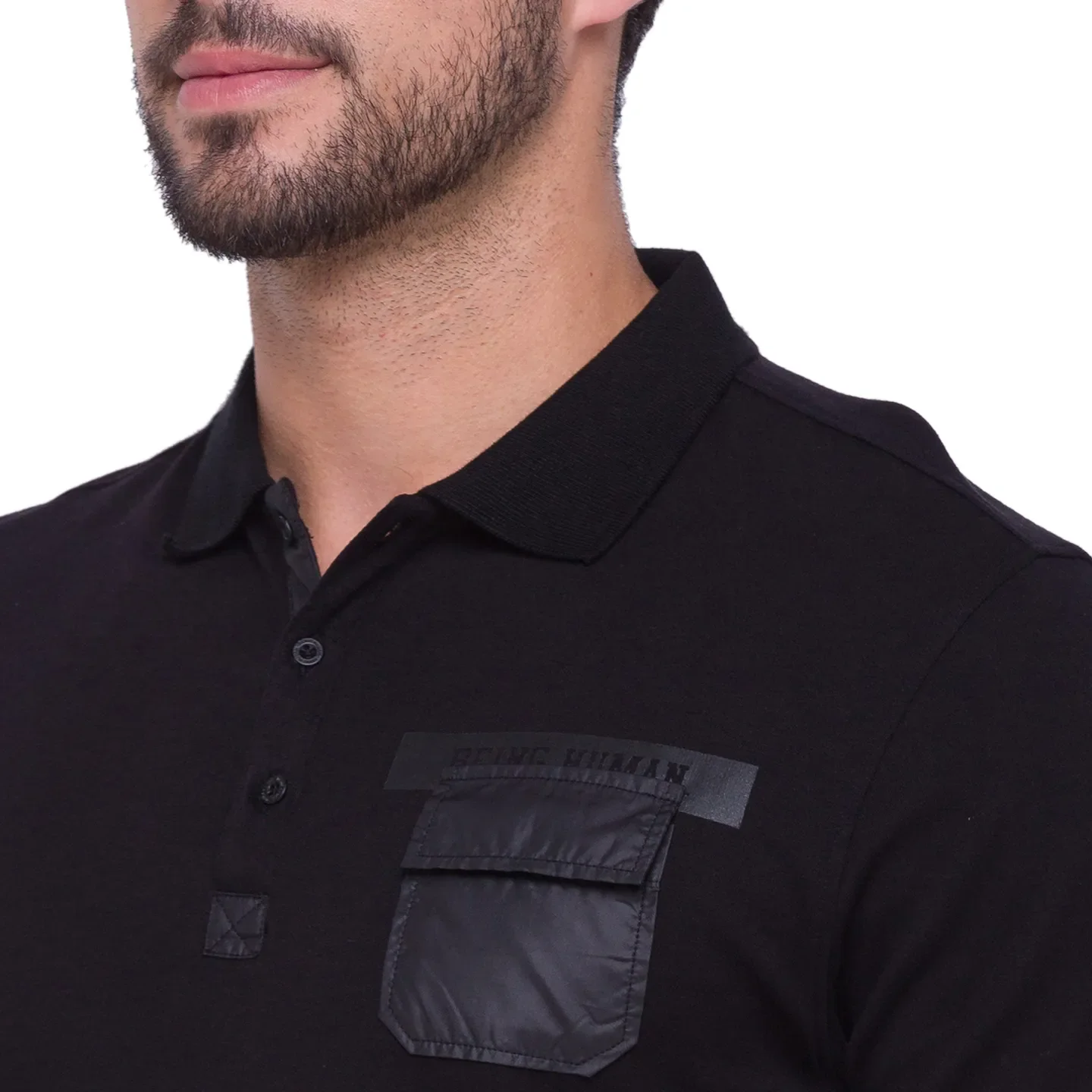 Black Regular Fit Men's Polo T-Shirt by Being Human Clothing - Image 4