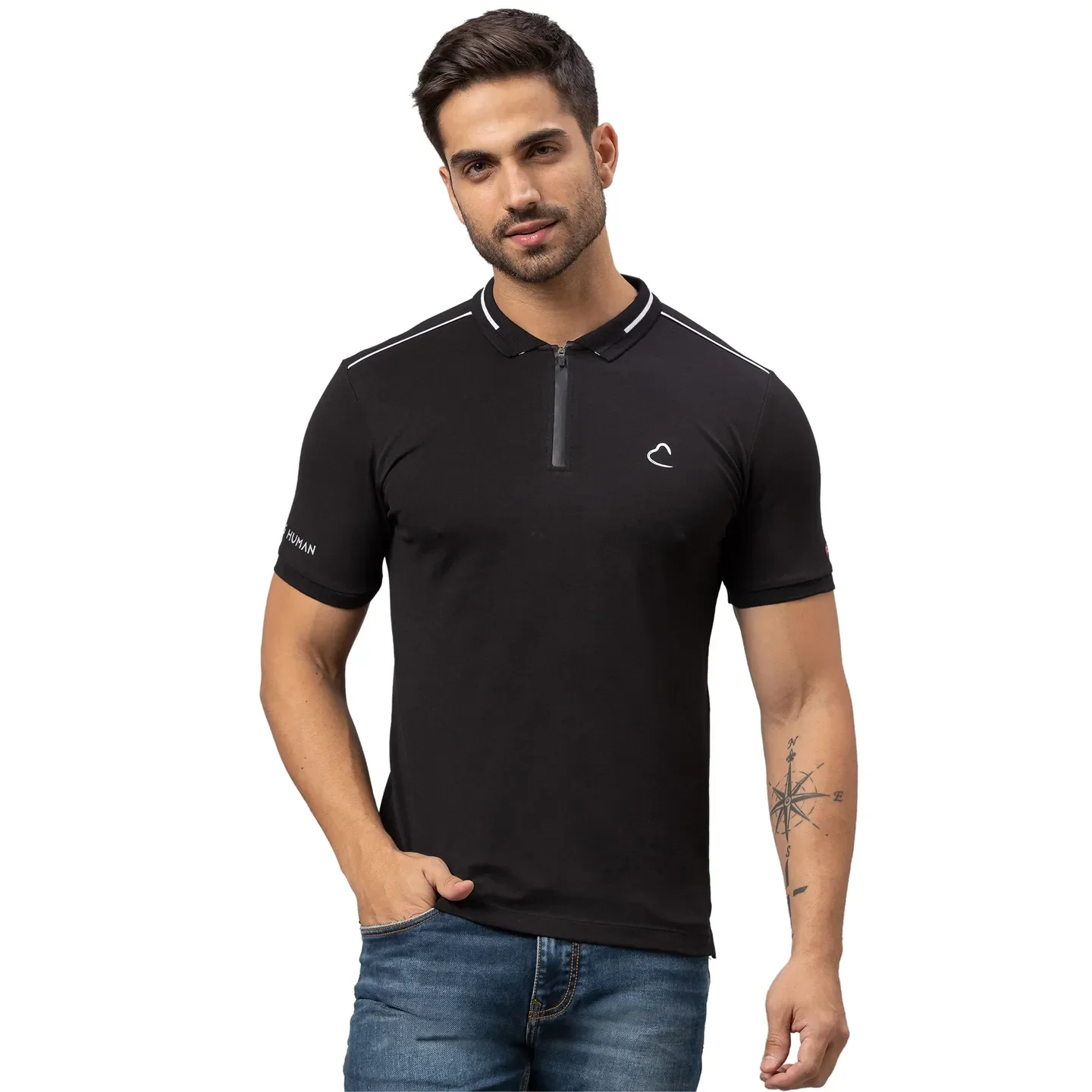 Black Regular Fit Men's Polo T-Shirt by Being Human Clothing