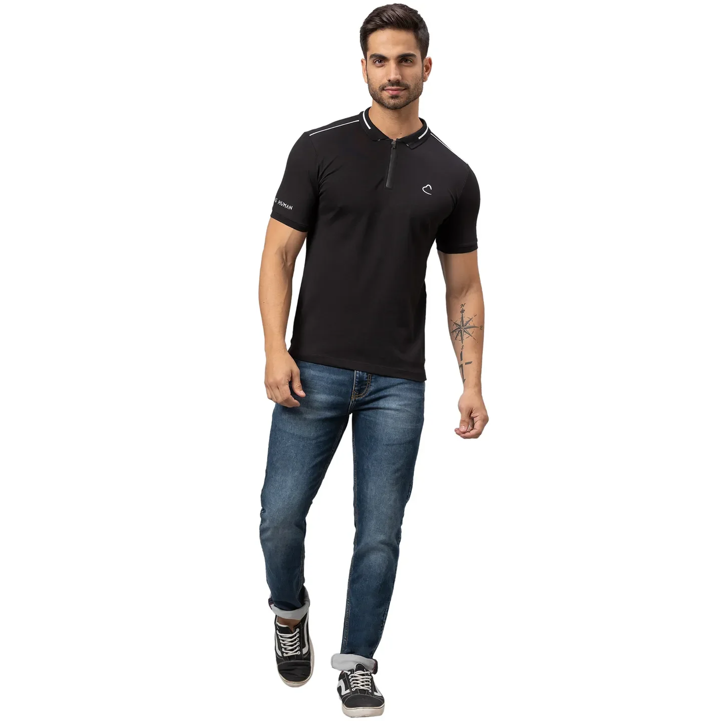 Black Regular Fit Men's Polo T-Shirt by Being Human Clothing - Image 2