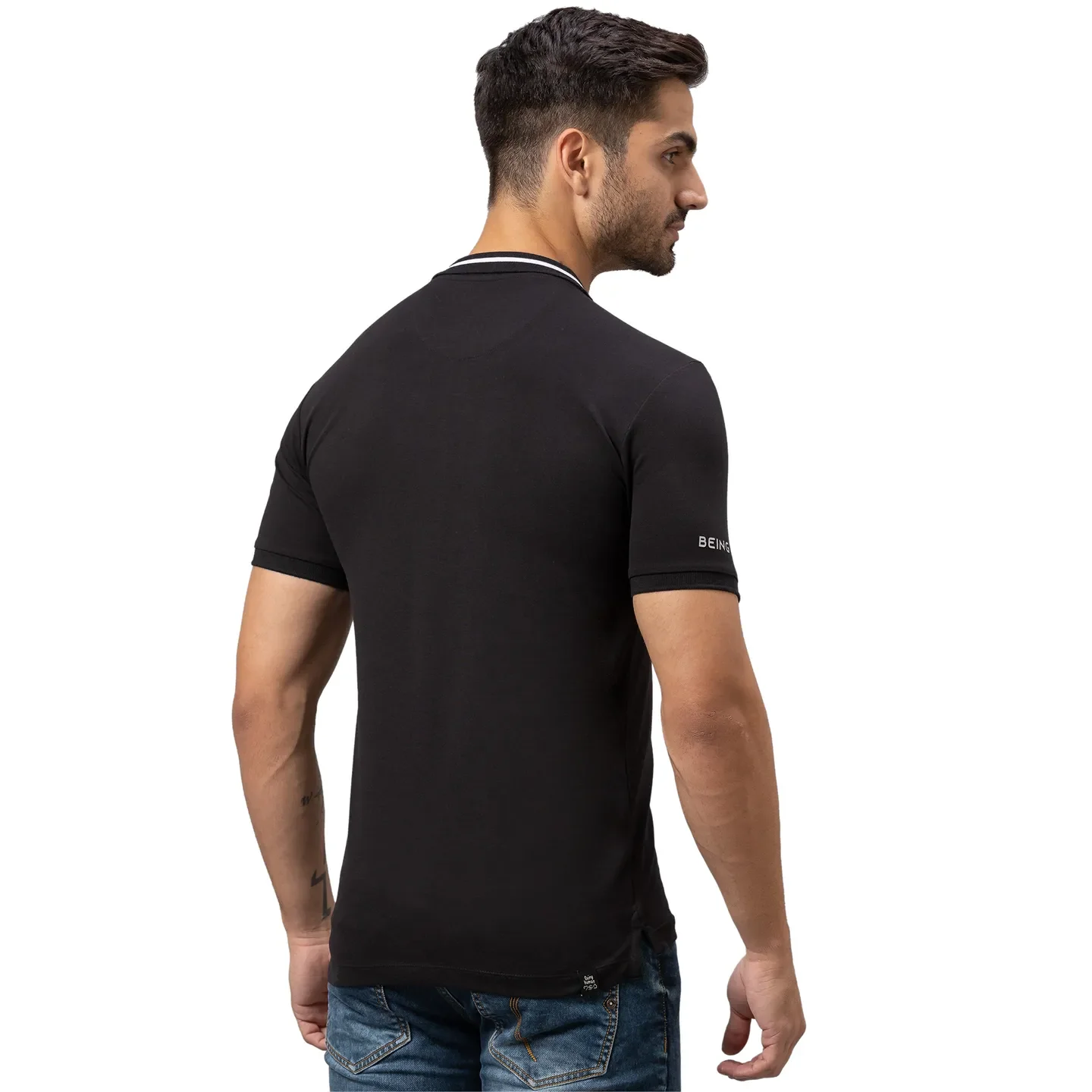 Black Regular Fit Men's Polo T-Shirt by Being Human Clothing - Image 3