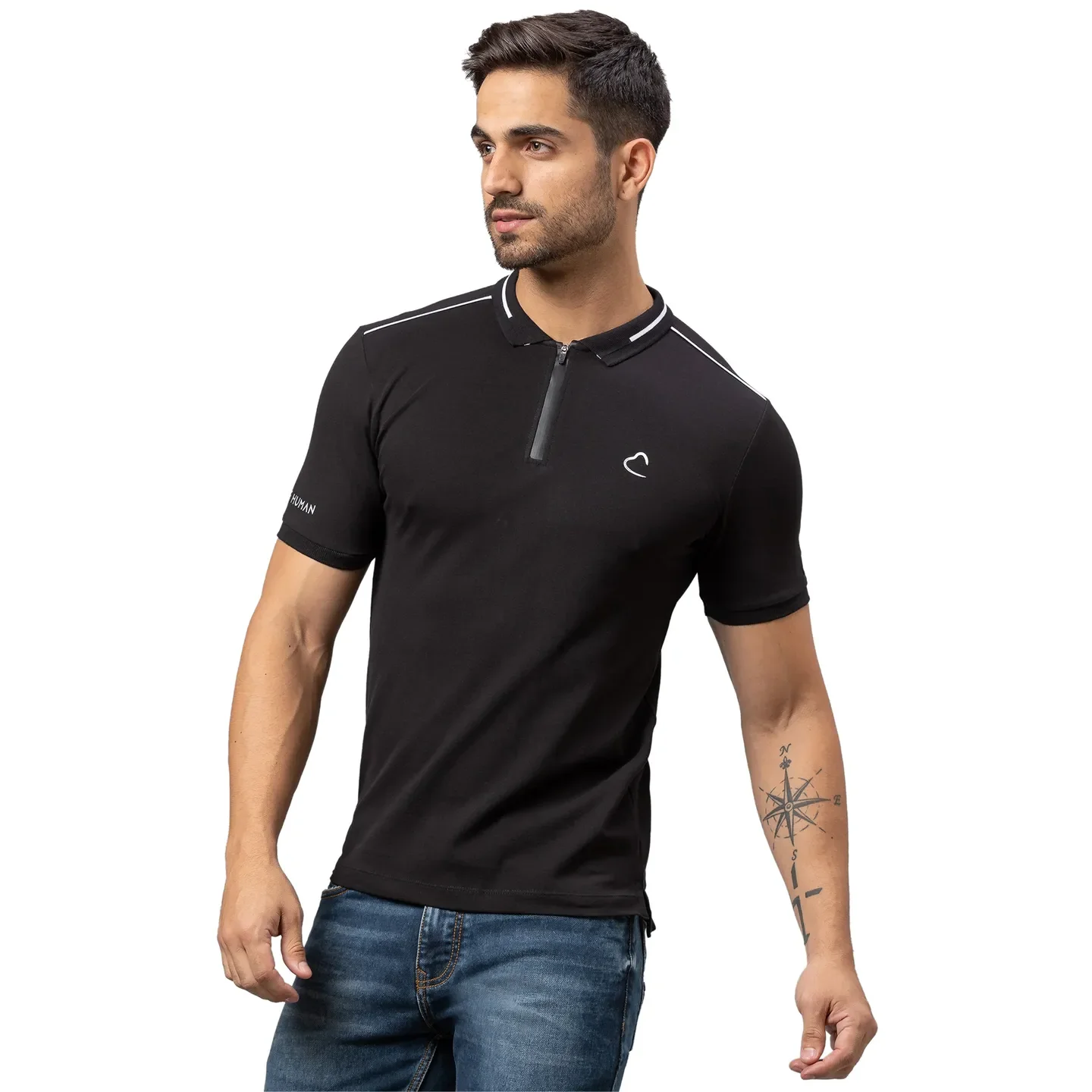 Black Regular Fit Men's Polo T-Shirt by Being Human Clothing - Image 4
