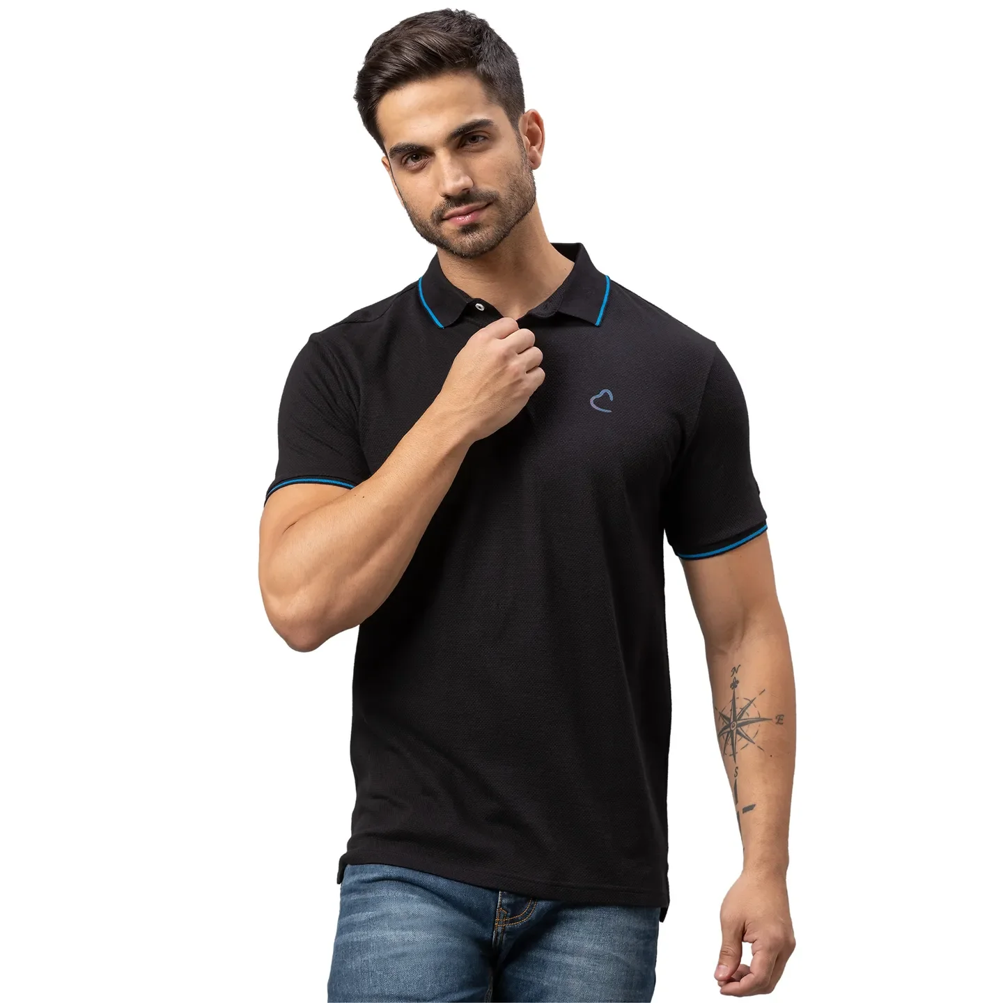 Black Regular Fit Men's Polo T-Shirt by Being Human Clothing