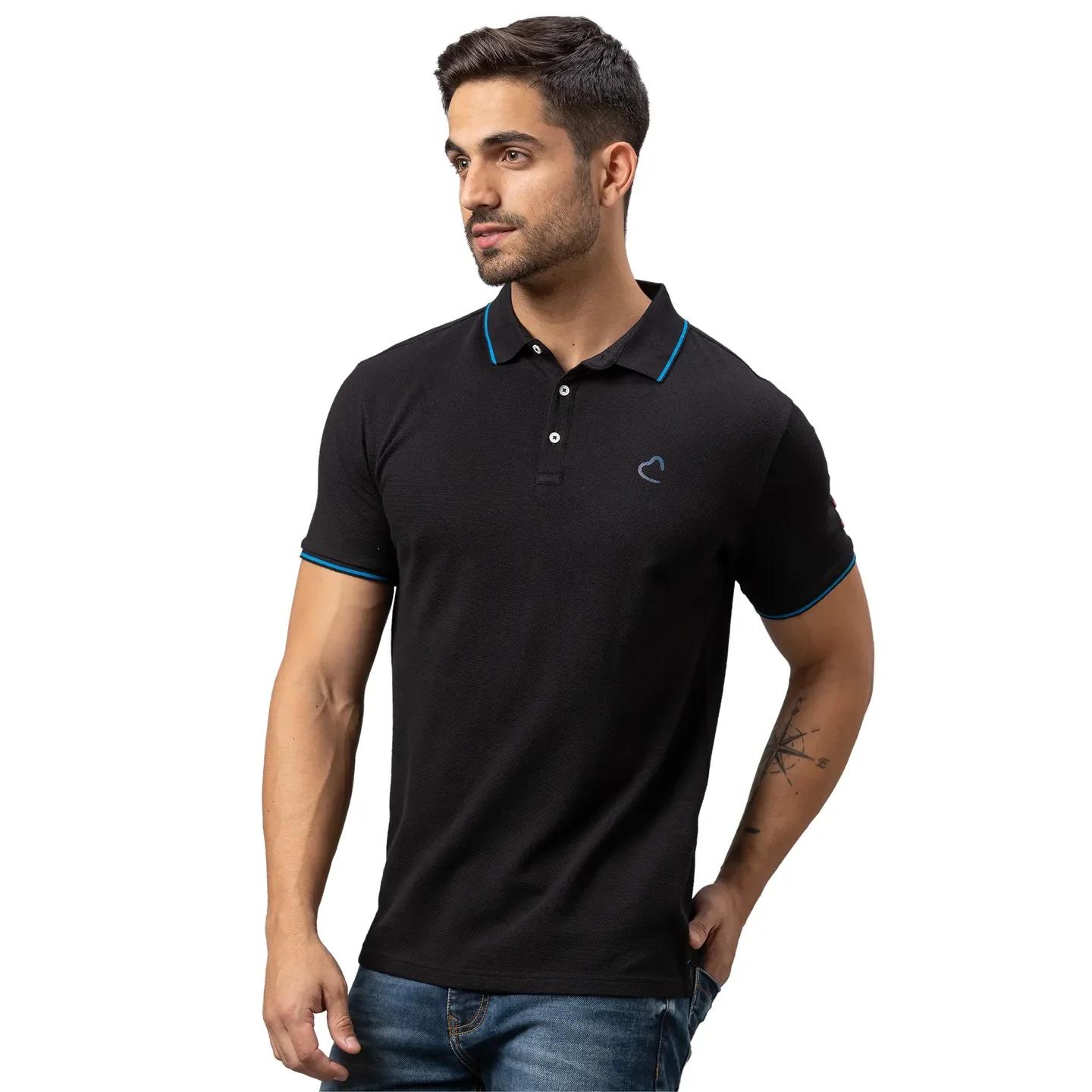 Black Regular Fit Men's Polo T-Shirt by Being Human Clothing - Image 4