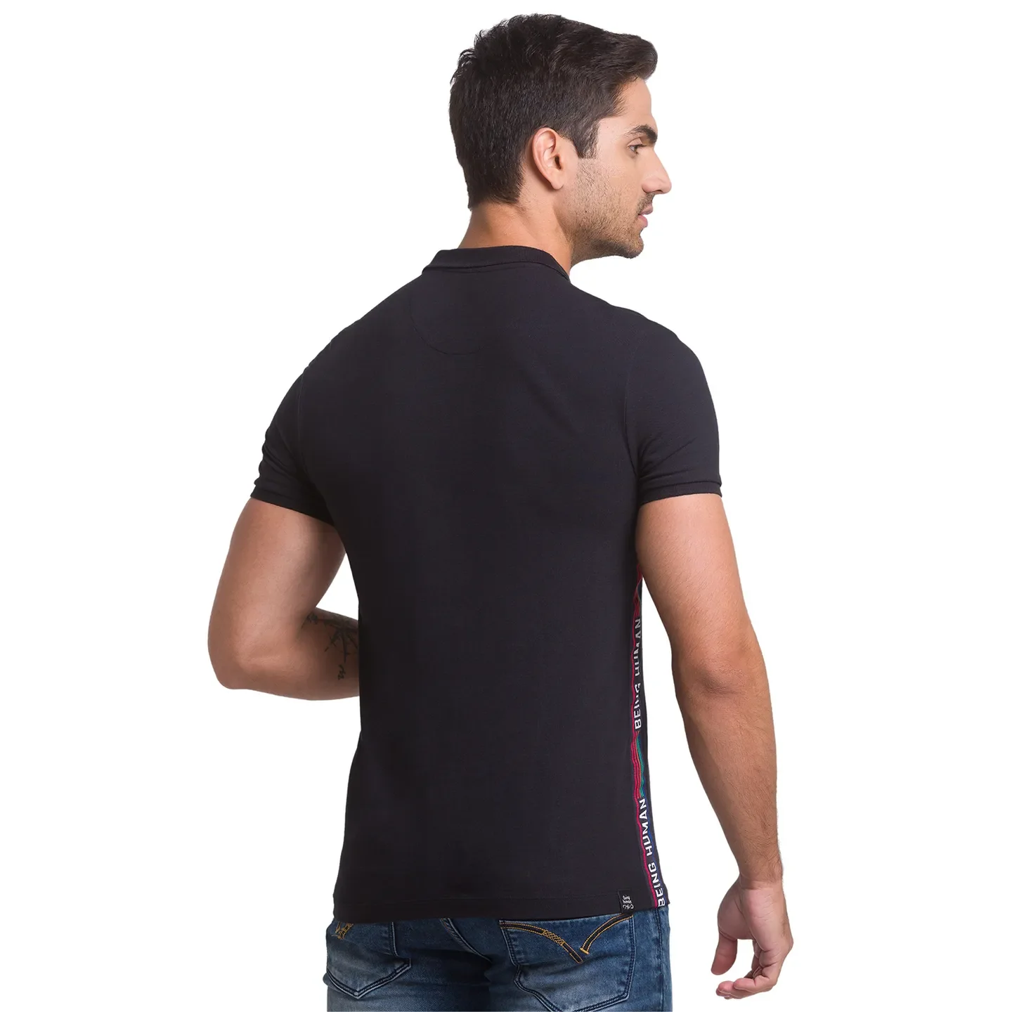 Black Regular Fit Men's Polo T-Shirt by Being Human Clothing - Image 3