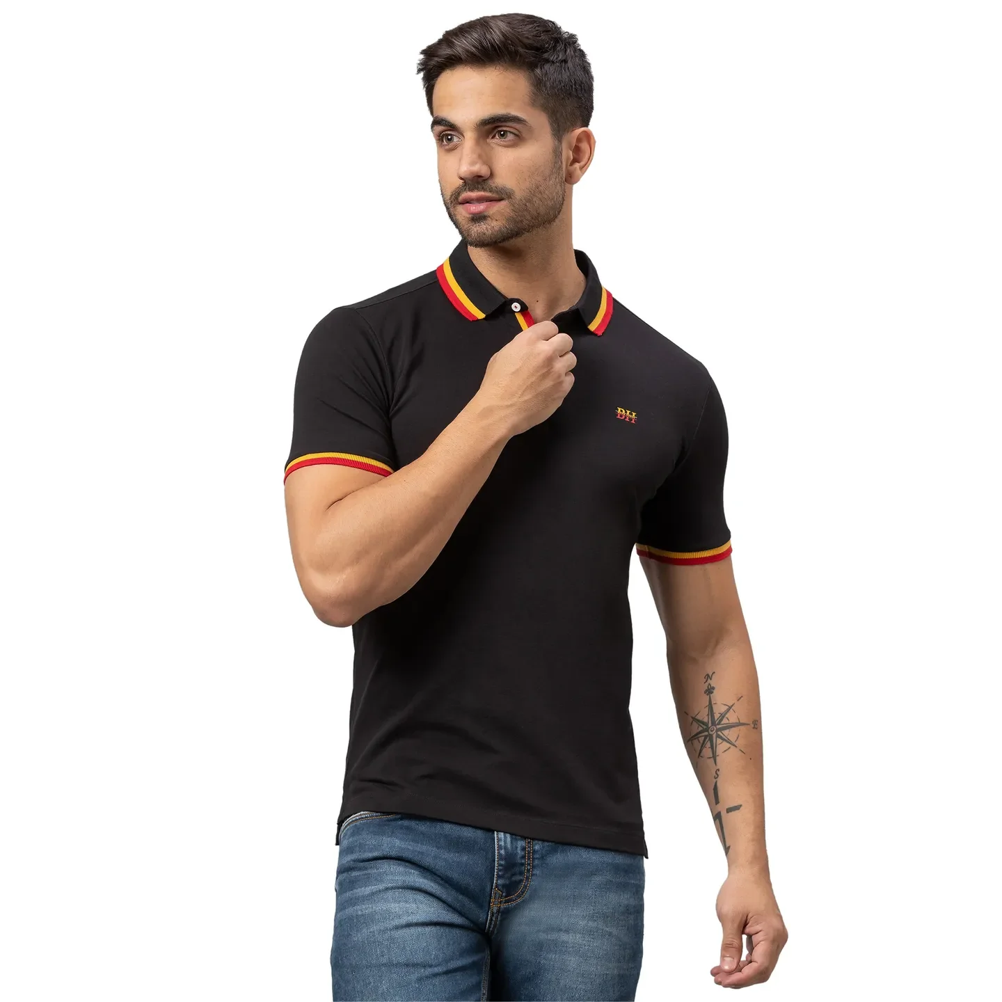 Black Regular Fit Men's Polo T-shirt by Being Human Clothing
