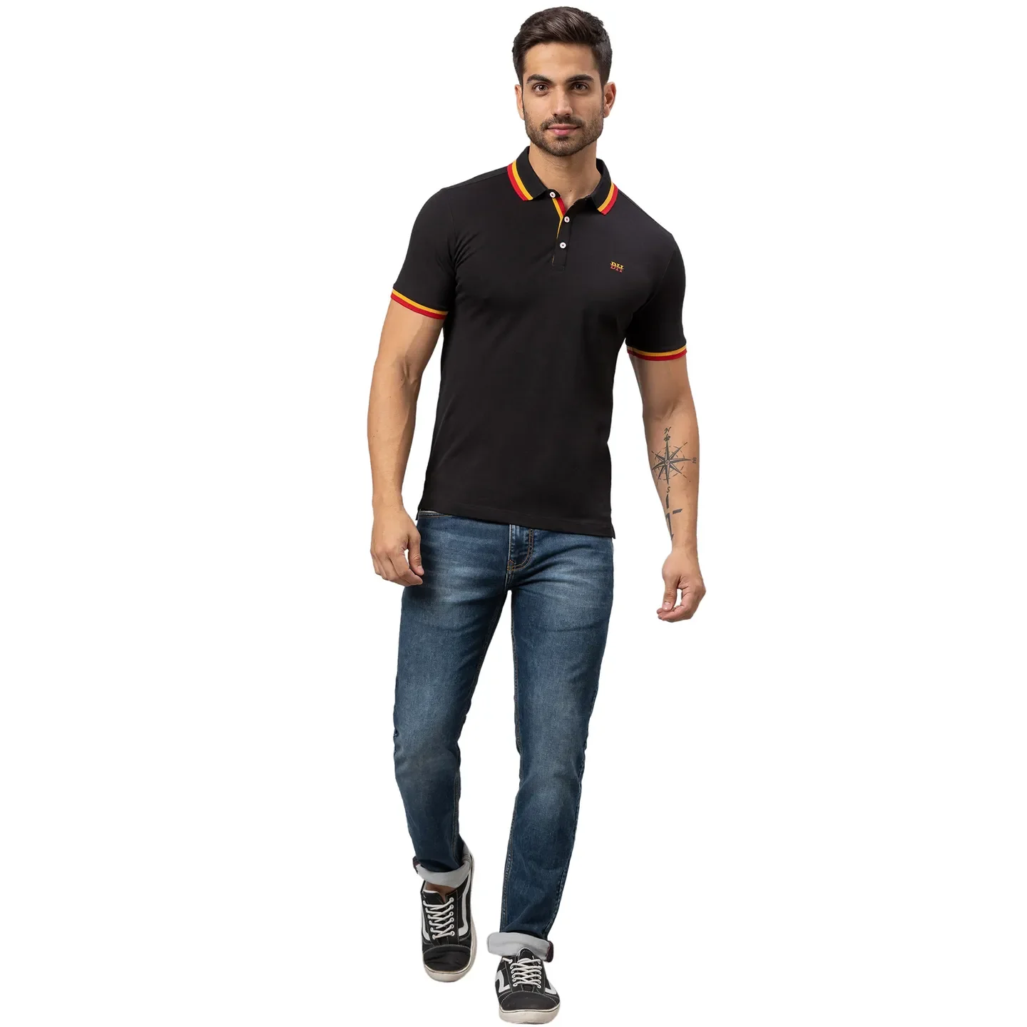 Black Regular Fit Men's Polo T-shirt by Being Human Clothing - Image 2